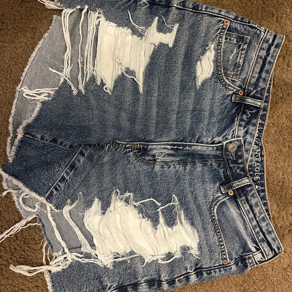American Eagle Outfitters Blue Distressed Jean Shorts Raw Hem
